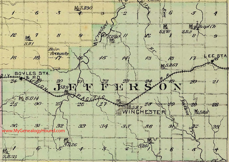 Jefferson Township, Jefferson County, Kansas 1887 Map Boyles Station, Lee Station, Winchester, KS