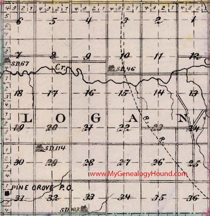 Logan Township, Butler County, Kansas 1887 Map Pine Grove, KS