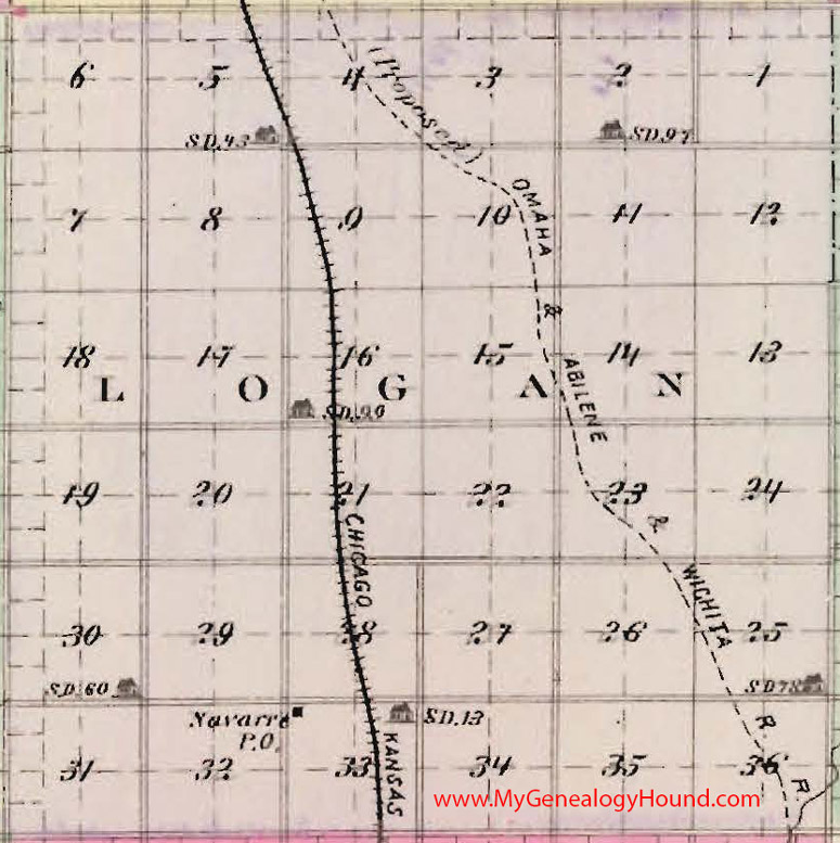 Logan Township, Dickinson County, Kansas 1887 Map Navarre, KS