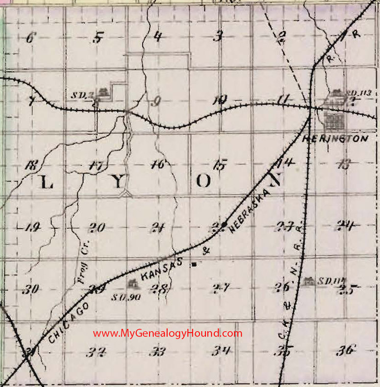 Lyon Township, Dickinson County, Kansas 1887 Map Herington, KS