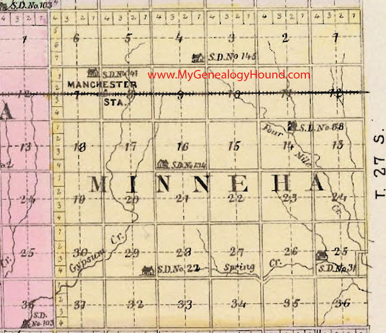 Minneha Township, Sedgwick County, Kansas 1887 Map Manchester Station, KS