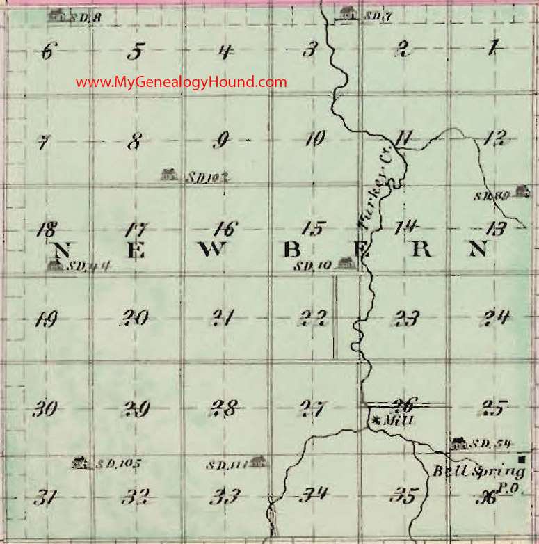 Newbern Township, Dickinson County, Kansas 1887 Map Bell Spring, KS