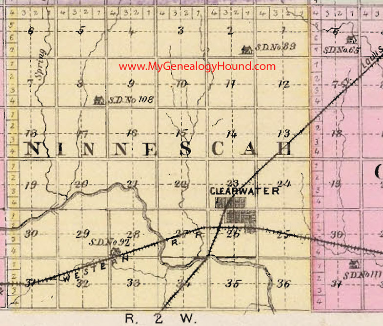 Ninnescah Township, Sedgwick County, Kansas 1887 Map Clearwater, KS