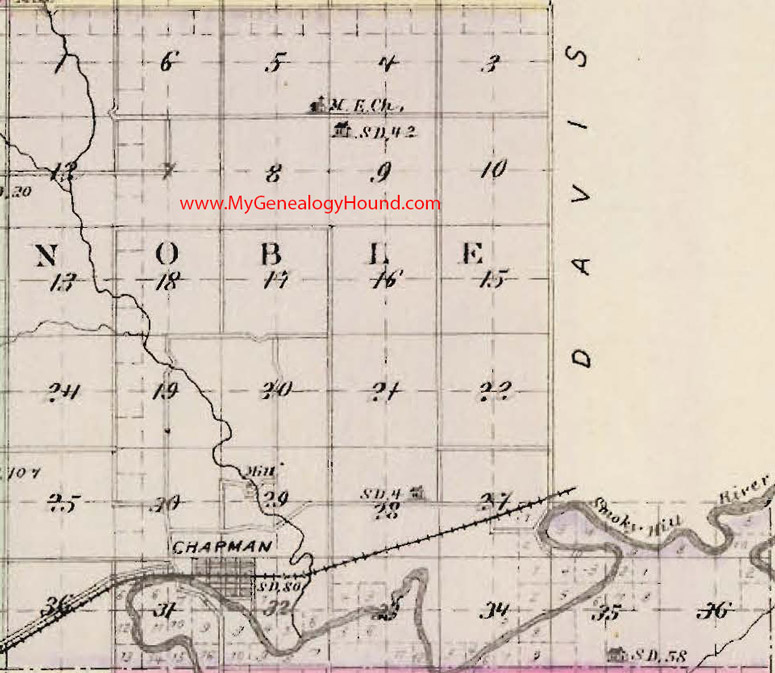 Noble Township, Dickinson County, Kansas 1887 Map Chapman, KS