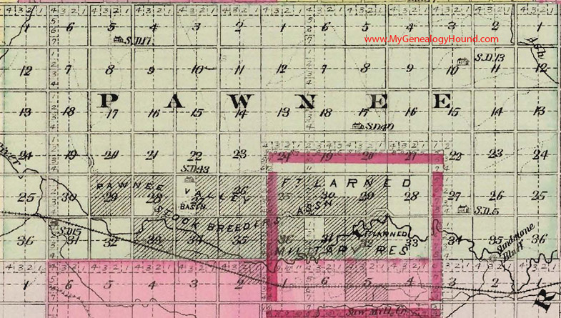 Pawnee Township, Pawnee County, Kansas 1887 Map Ft. Larned Military Reservation, KS