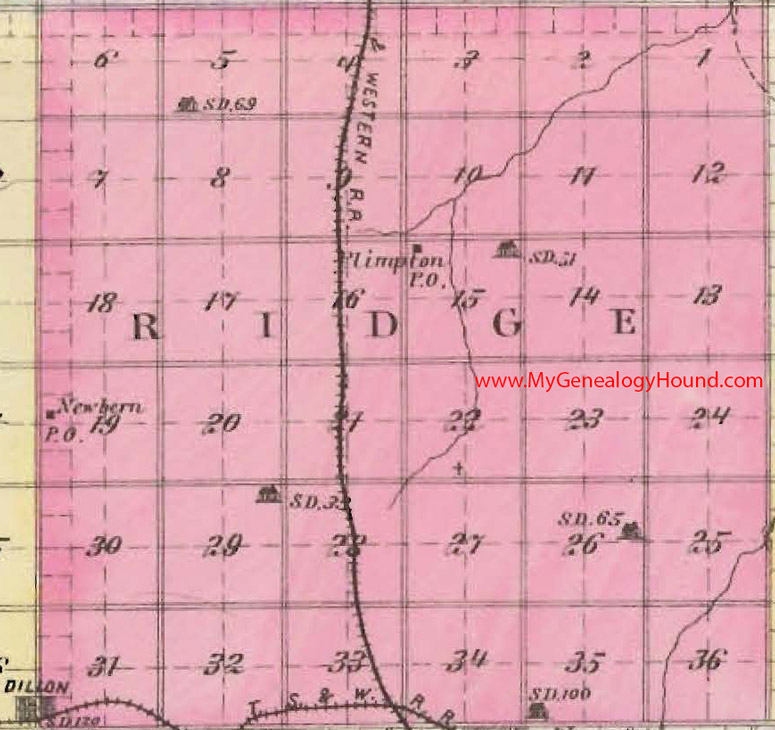 Ridge Township, Dickinson County, Kansas 1887 Map Dillon, Newbern, Plimpton, KS