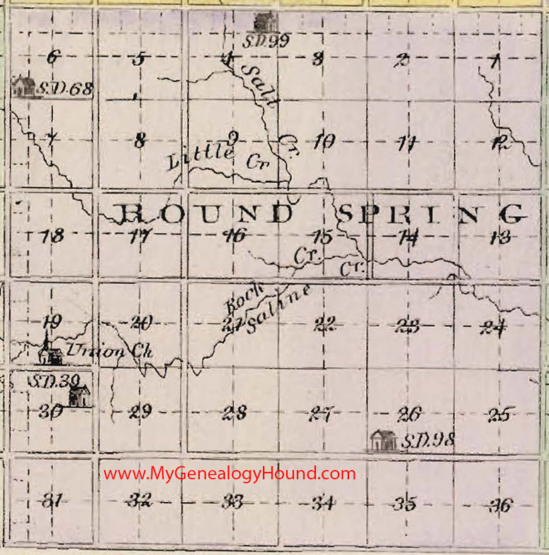 Round Spring Township, Mitchell County, Kansas 1887 Map KS
