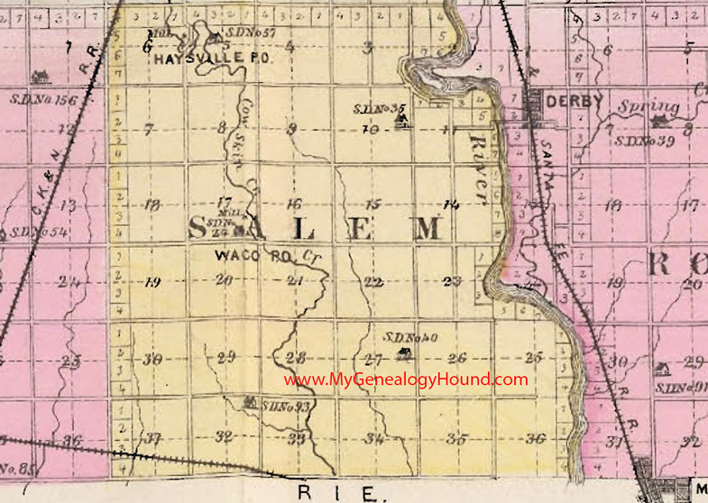 Salem Township, Sedgwick County, Kansas 1887 Map Haysville, Waco, KS