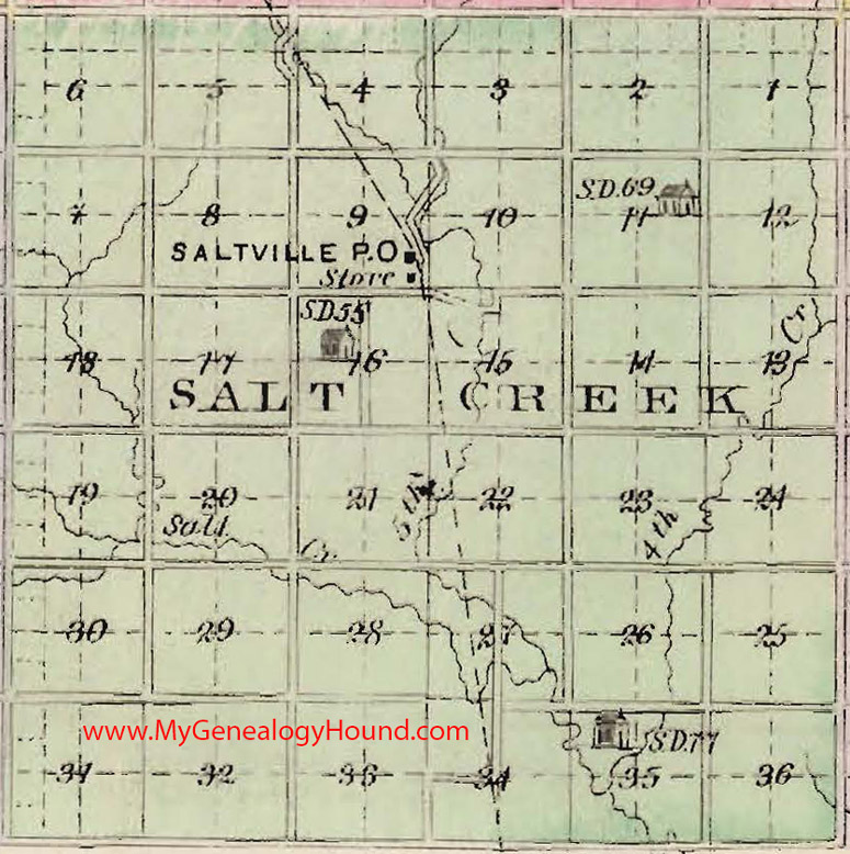 Salt Creek Township, Mitchell County, Kansas 1887 Map Saltville, KS