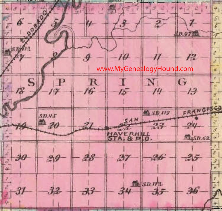Spring Township, Butler County, Kansas 1887 Map Haverhill Station, KS