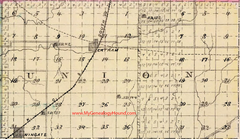 Union Township, Butler County, Kansas 1887 Map Latham, Wingate, KS