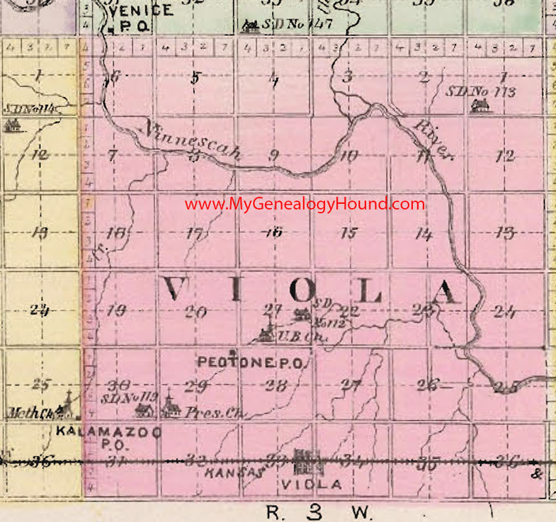 Viola Township, Sedgwick County, Kansas 1887 Map Kalamazoo, Peotone, KS