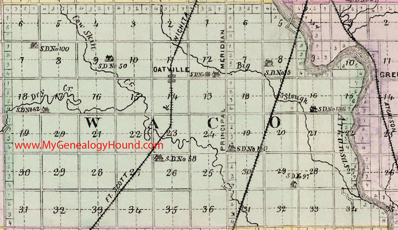 Waco Township, Sedgwick County, Kansas 1887 Map Oatville, KS