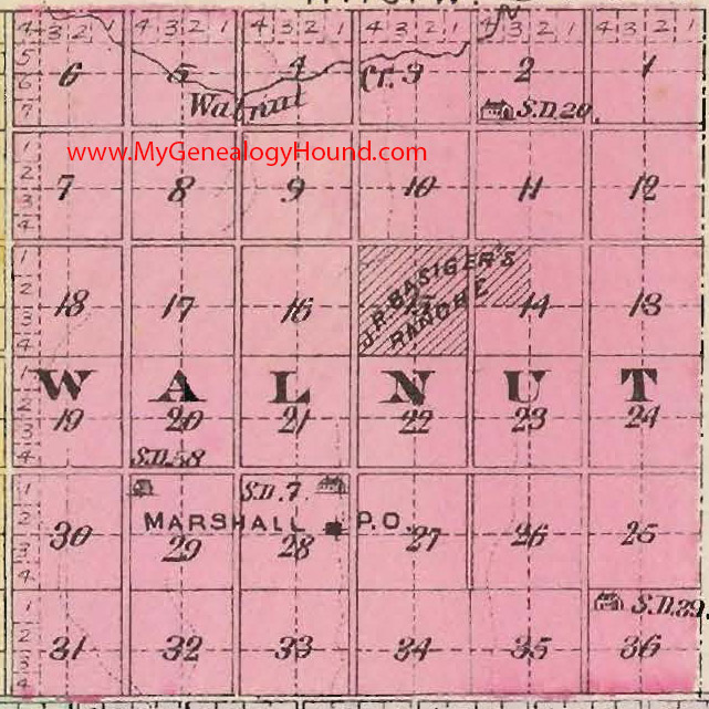 Walnut Township, Pawnee County, Kansas 1887 Map Marshall, KS