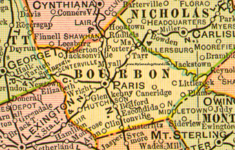 Bourbon County, Kentucky 1905 Map Paris, Millersburg, North Middletown, Escondida, Austerlitz, Hutchison, Glenkenny, Wright, Tarr, Kiserton, Myall