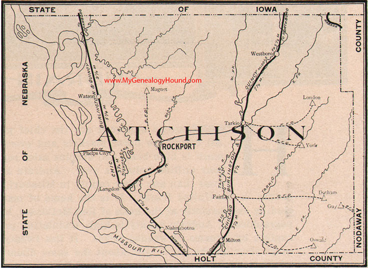 Atchison County Missouri Map 1904 Rockport, Tarkio, Fairfax, Westboro, Watson, Phelps City, Langdon, Nishnabotna, Milton, MO