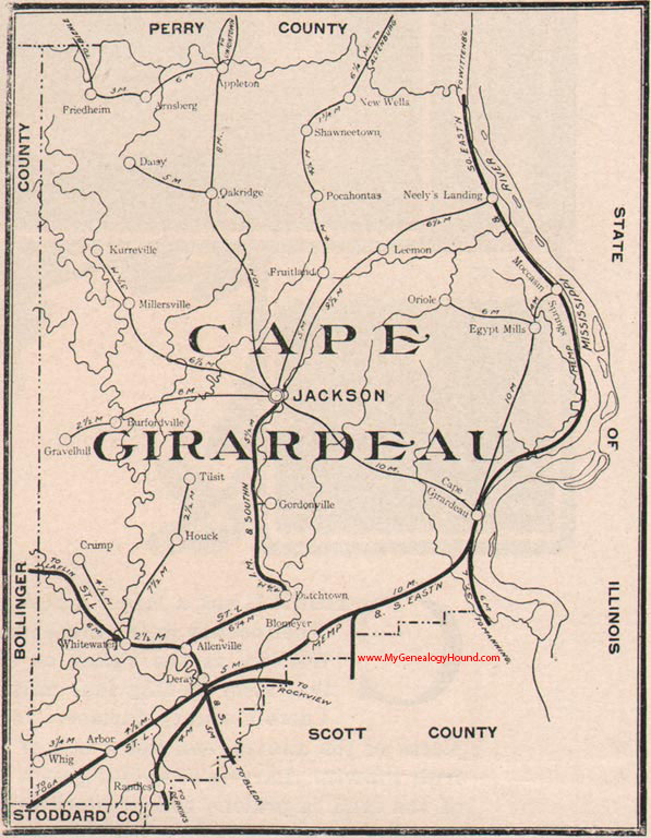 Cape Girardeau County, Missouri 1904 Map Jackson, Bufordville, Fruitland, Pocahontas, Dutchtown, Houck, MO