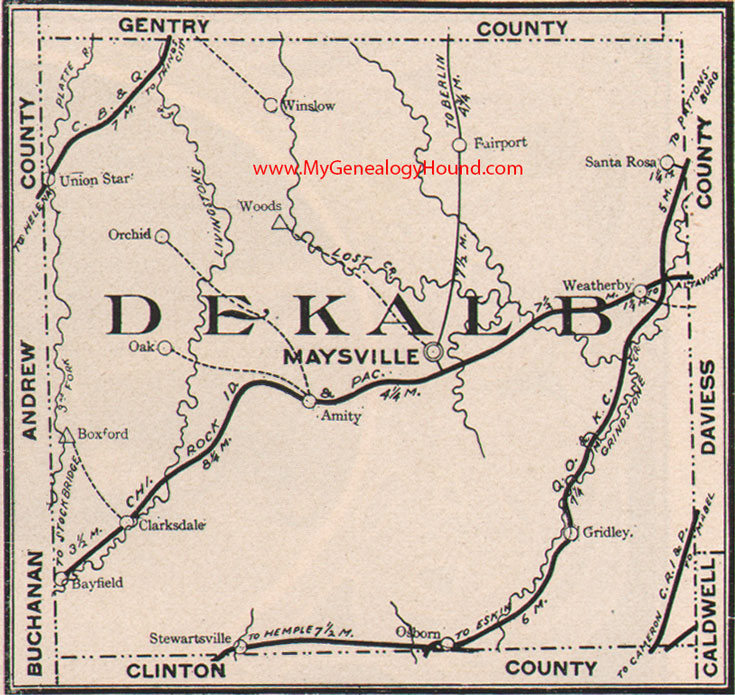 Dekalb County Missouri Map 1904 Maysville, Stewartsville, Union Star, Clarksdale, Amity, Weatherby, Fairport, Santa Rosa, Winslow, MO