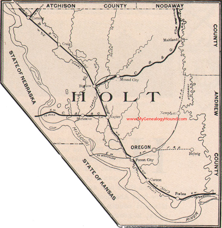Holt County Missouri Map 1904 Oregon, Mound City, Craig, Corning, Fortescue, Forest City, Napier, Bigelow, Curzon, Helwig, MO
