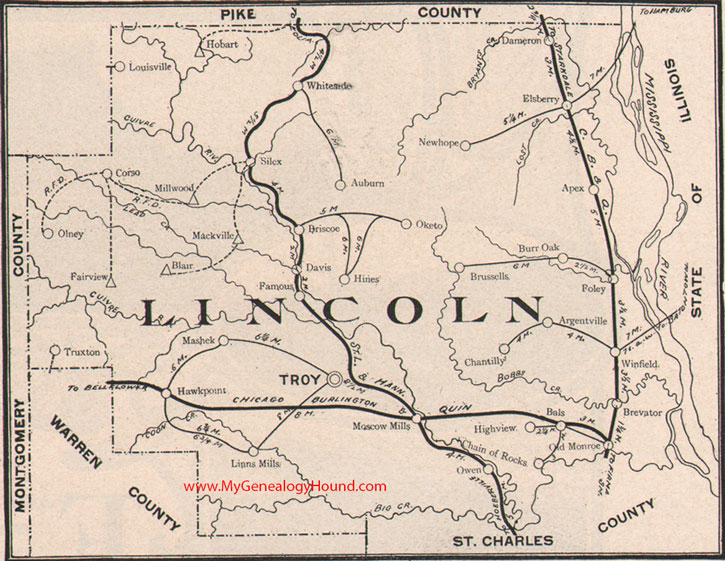 Lincoln County Missouri Map 1904 Troy, Elsberry, Truxton, Winfield, Moscow Mills, Old Monroe, Hawk Point, MO