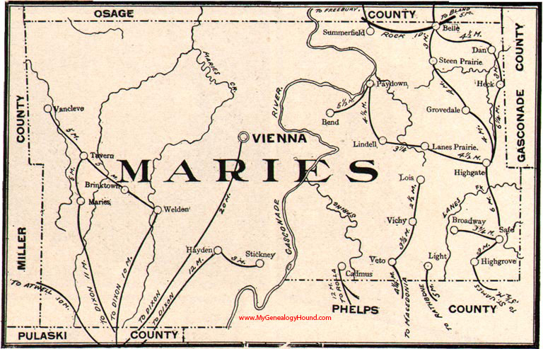 Maries County, Missouri 1904 Map Vienna, Vichy, Belle, Summerfield, Richey, Brinktown, Paydown, MO