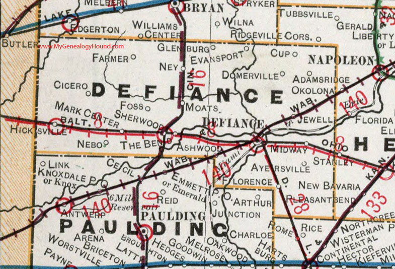 Defiance County, Ohio 1901 Map Hicksville, Sherwood, Mark Center, Jewell, Evansport, Ney, Ayersville, Cicero, Domerville, OH