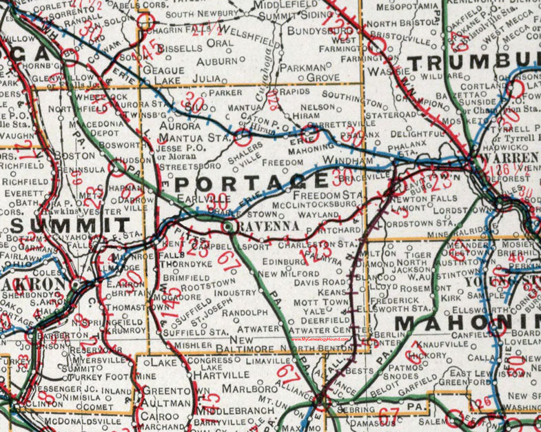 Portage County, Ohio 1901 Map, Ravenna, Windham, Hiram, Garrettsville, Mantua, Wayland, Kent, Brimfield, Randolph, Rootstown, OH