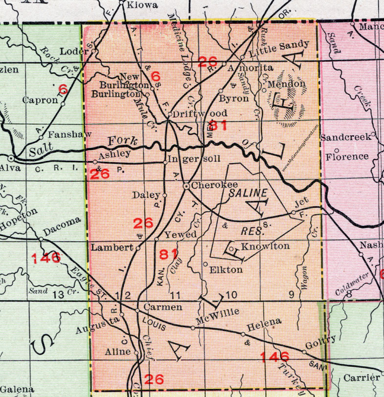 Alfalfa County, Oklahoma 1911 Map, Rand McNally, Cherokee, Carmen, Helena, Goltry, Aline, Burlington, Amorita, Byron, McWillie, Jet, Driftwood, Ingersoll