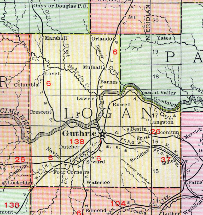 Logan County Oklahoma 1911 Map Rand Mcnally Guthrie Langston