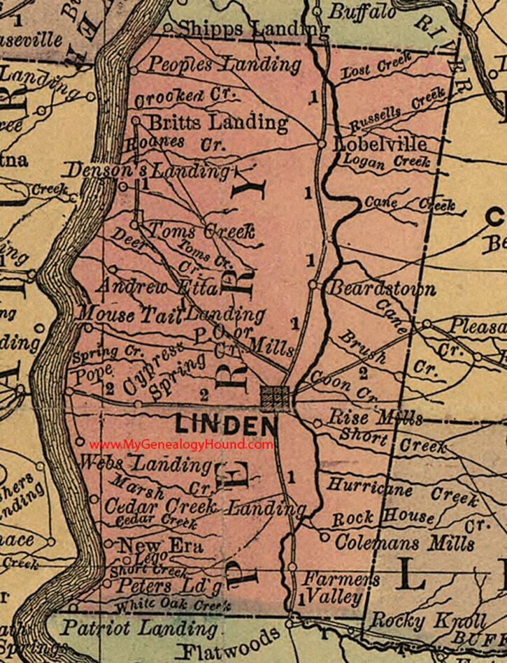 Perry County, Tennessee 1888 Map Linden, Lobelville, Beardstown, Pope, New Era, Lego, Andrew Etta Landing, Briits Landing, Rise Mills, TN