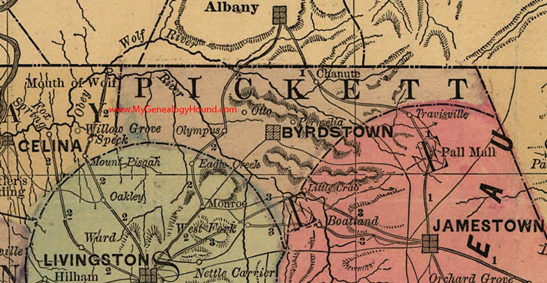 Pickett County, Tennessee 1888 Map Byrdstown, Chanute, Otto, Olympus, Permelia, TN
