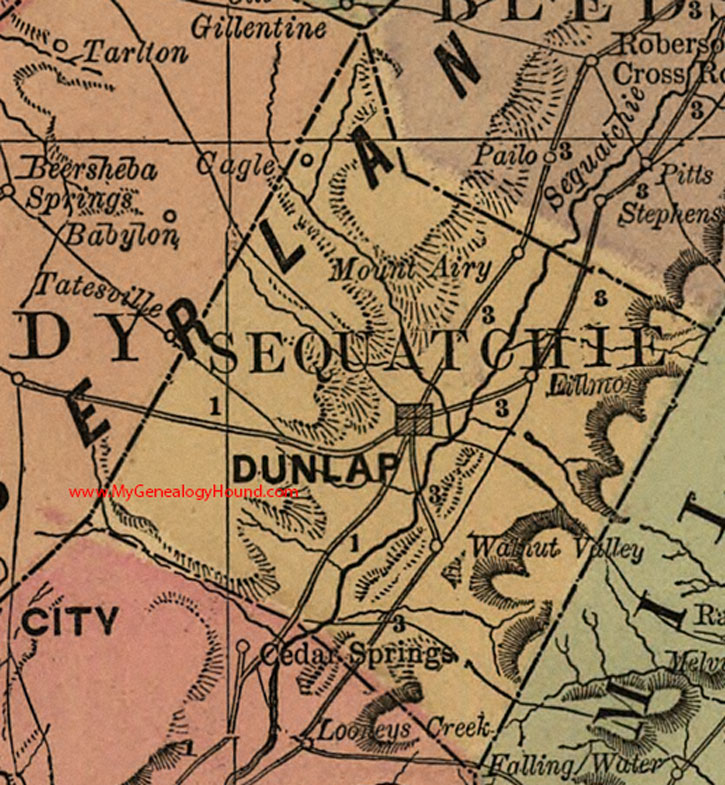 Sequatchie County, Tennessee 1888 Map Dunlap Mount Airy, Cagle, Walnut Valley, Fillmore, TN