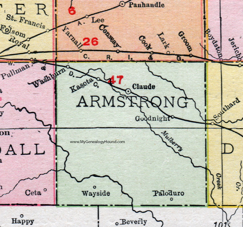 Armstrong County, Texas, 1911, Map, Rand McNally, Claude, Goodnight, Kasota, Paloduro, Washburn, Wayside Armstrong County, Texas, 1911, Map, Rand McNally, Claude, Goodnight, Kasota, Paloduro, Washburn, Wayside