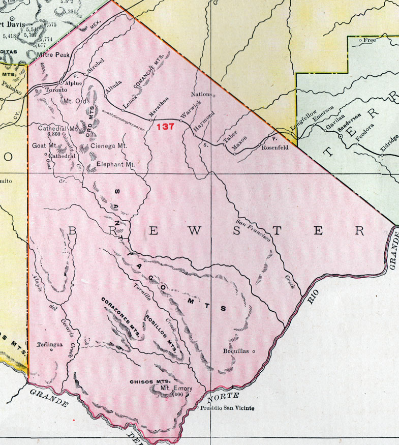 Brewster County, Texas, Map, 1911, Alpine, Marathon, Lenox, Altuda, Rosenfeld, Maxon Brewster County, Texas, Map, 1911, Alpine, Marathon, Lenox, Altuda, Rosenfeld, Maxon