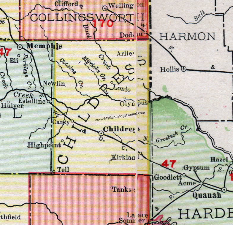 Childress County, Texas, Map, 1911, Childress City, Kirkland, Carey, Tell, Arlie, Olympus, Highpoint, Lonie Childress County, Texas, Map, 1911, Childress City, Kirkland, Carey, Tell, Arlie, Olympus, Highpoint, Lonie