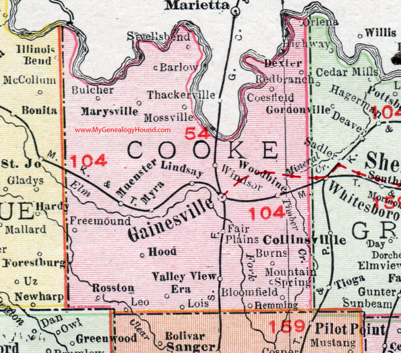 Cooke County, Texas, 1911, Map, Gainesville, Muenster, Rosston, Hood, Valley View, Lindsay, Myra, Marysville, Woodbine, Era, Bloomfield, Barlow, Bulcher Cooke County, Texas, 1911, Map, Gainesville, Muenster, Rosston, Hood, Valley View, Lindsay, Myra, Marysville, Woodbine, Era, Bloomfield, Barlow, Bulcher