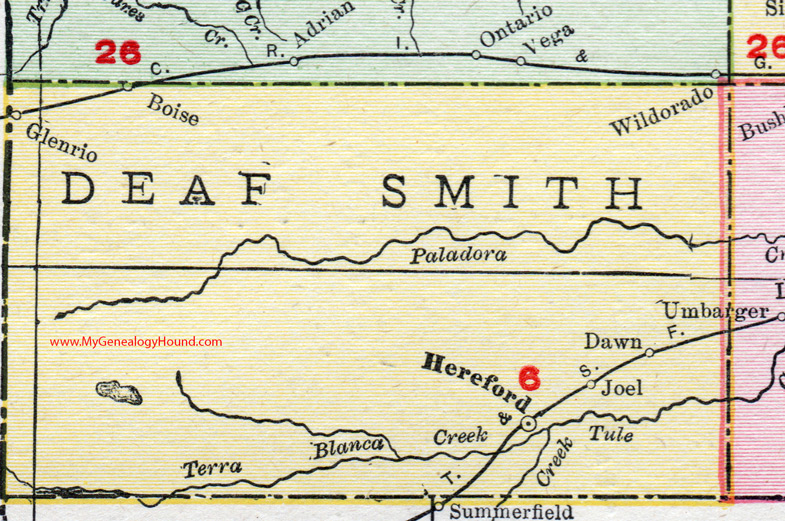 Deaf Smith County, Texas, 1911, Map, Hereford, Glenrio, Boise, Dawn, Joel Deaf Smith County, Texas, 1911, Map, Hereford, Glenrio, Boise, Dawn, Joel
