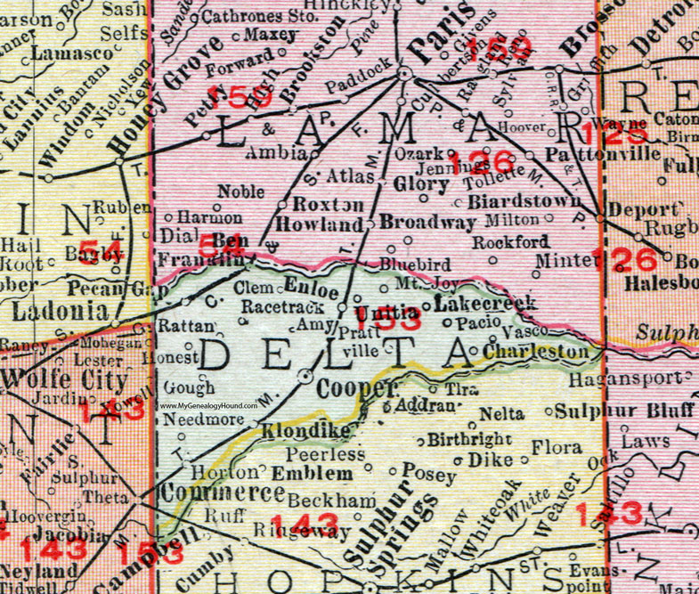 Delta County, Texas, 1911, Map, Rand McNally, Cooper, Pecan Gap, Charleston, Klondike, Horton, Needmore, Gough, Rattan, Racetrack, Enloe, Ben Franklin, Pacio, Vasco, Mt. Joy, Unitia, Prattville Delta County, Texas, 1911, Map, Rand McNally, Cooper, Pecan Gap, Charleston, Klondike, Horton, Needmore, Gough, Rattan, Racetrack, Enloe, Ben Franklin, Pacio, Vasco, Mt. Joy, Unitia, Prattville