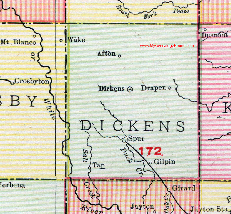 Dickens County, Texas, 1911, Map, Dickens City, Spur, Gilpin, Afton, Draper, Tap