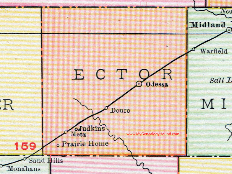 1911, Map, Odessa, Douro, Judkins, Metz, Prairie Home Ector County, Texas, 1911, Map, Odessa, Douro, Judkins, Metz, Prairie Home
