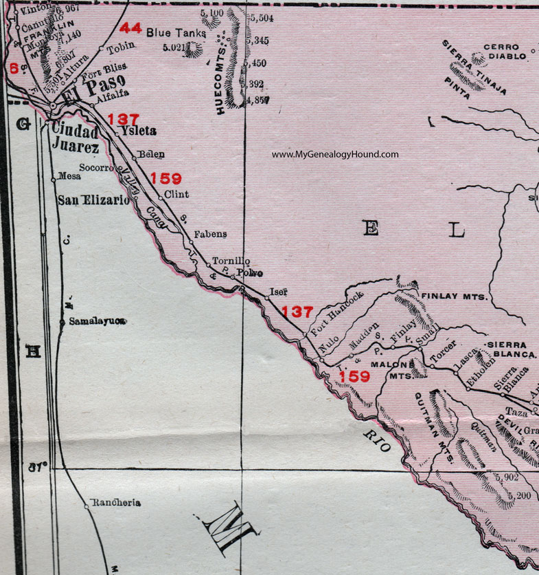 An enlarged view of the west half of El Paso County, Texas. An enlarged view of the west half of El Paso County, Texas.