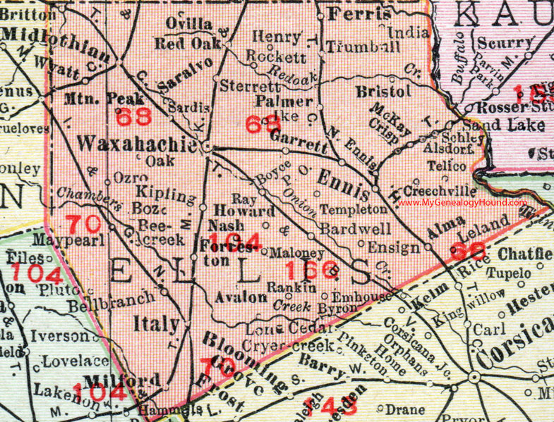 Ellis County, Texas, 1911, Map, Waxahachie, Midlothian, Ennis, Milford, Italy, Ferris, Palmer, Garret, Red Oak, Ovilla, McKay, Avalon, Wyatt Ellis County, Texas, 1911, Map, Waxahachie, Midlothian, Ennis, Milford, Italy, Ferris, Palmer, Garret, Red Oak, Ovilla, McKay, Avalon, Wyatt