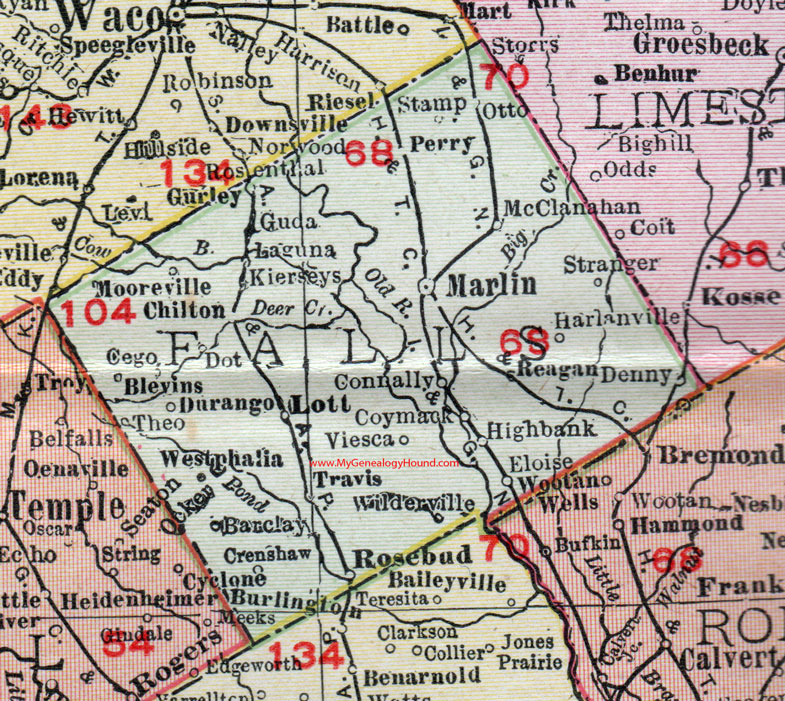 Falls County, Texas, 1911, Map, Marlin, Rosebud, Lott, Chilton, Reagan, Highbank, Perry, Otto, Cego, Gurley, Westphalia, Crenshaw, Travis Falls County, Texas, 1911, Map, Marlin, Rosebud, Lott, Chilton, Reagan, Highbank, Perry, Otto, Cego, Gurley, Westphalia, Crenshaw, Travis