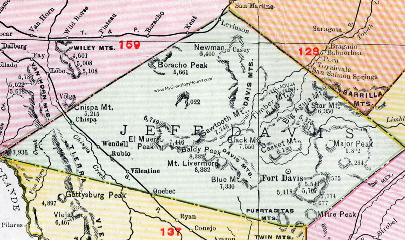 Jeff Davis County, Texas, Map, 1911, Fort Davis, Valentine, Chispa, Rubio, Levinson, Wendell, Casey Jeff Davis County, Texas, Map, 1911, Fort Davis, Valentine, Chispa, Rubio, Levinson, Wendell, Casey