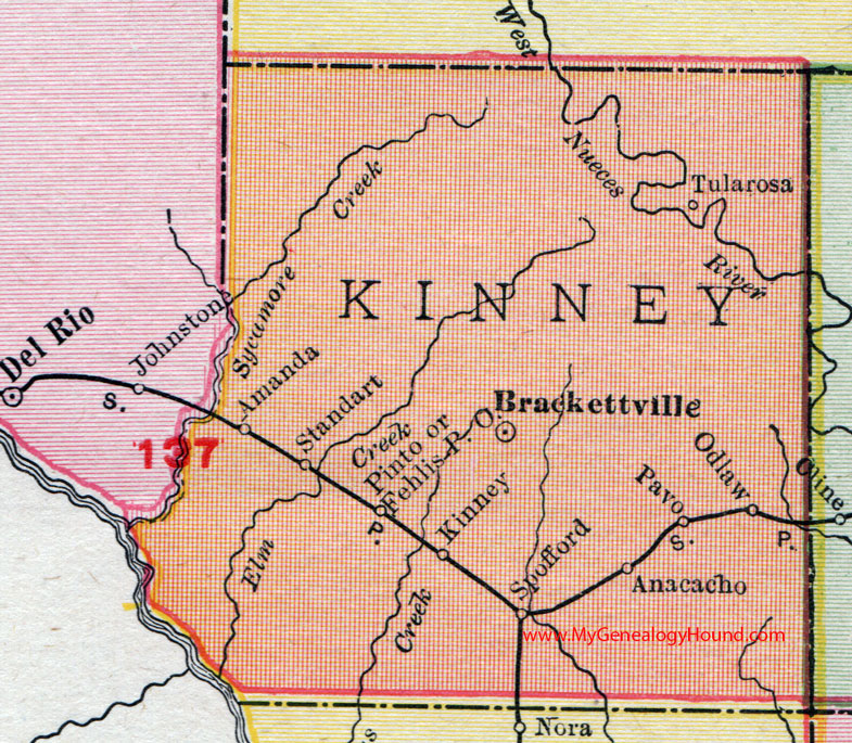 Kinney County, Texas Map 1911 Rand McNally, Brackettville, Spofford, Tularosa, Anacacho, Pavo Kinney County, Texas Map 1911 Rand McNally, Brackettville, Spofford, Tularosa, Anacacho, Pavo