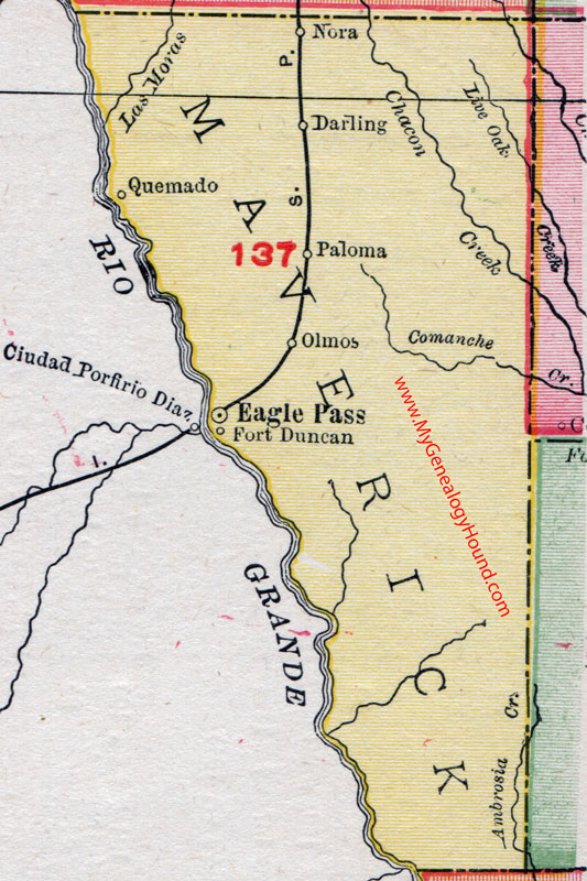 Maverick County, Texas 1911 Map, Rand McNally, Eagle Pass, Fort Duncan, Quemado, Paloma, Darling, Olmos Maverick County, Texas 1911 Map, Rand McNally, Eagle Pass, Fort Duncan, Quemado, Paloma, Darling, Olmos