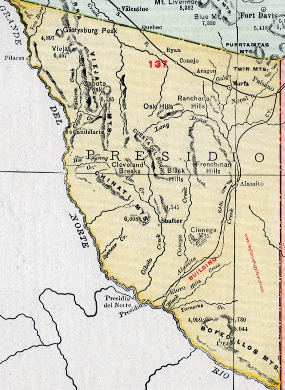 Presidio County, Texas 1911 Map, Rand McNally, Marfa, Nopal, Ryan, Candelaria, Aragon, Shafter, Paisano Presidio County, Texas 1911 Map, Rand McNally, Marfa, Nopal, Ryan, Candelaria, Aragon, Shafter, Paisano