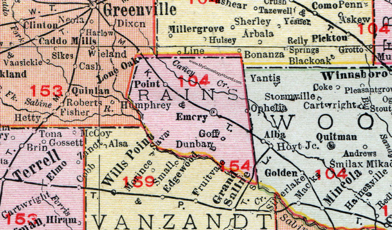 Rains County, Texas, Map, 1911, Emory, Point, Goff, Dunbar, Ophelia Rains County, Texas, Map, 1911, Emory, Point, Goff, Dunbar, Ophelia