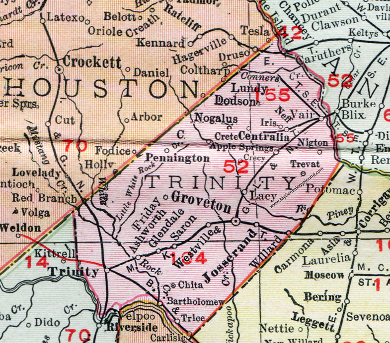 Trinity County, Texas, Map, 1911, Groveton, Trinity City, Josserand, Pennington, Centralia, Nogalus Trinity County, Texas, Map, 1911, Groveton, Trinity City, Josserand, Pennington, Centralia, Nogalus