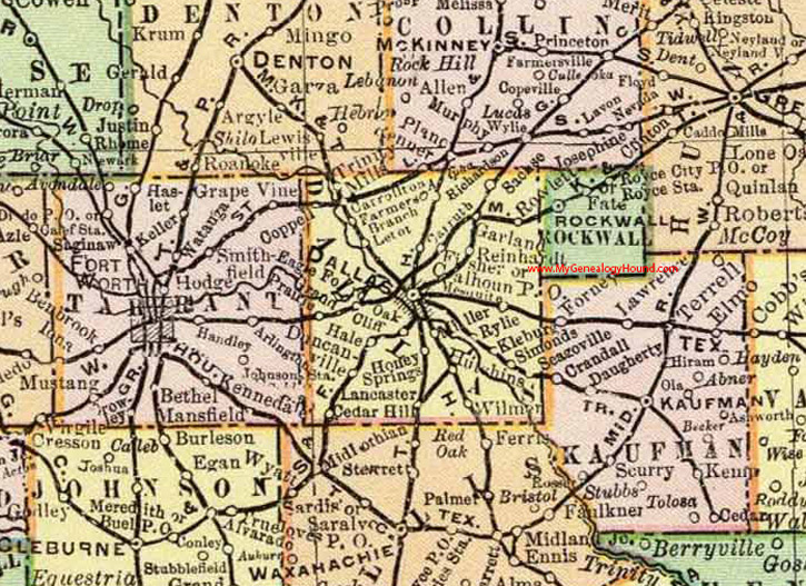 Dallas County, Texas, 1897, Map, Mesquite, Garland, Carrollton, Richardson, Duncanville, Hutchins, Farmers Branch, Reinhardt, Rowlett, Grand Prairie, TX